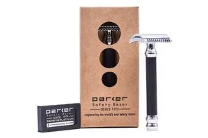 Parker 26C - Black Handle Three Piece OPEN COMB Double Edge Safety Razor